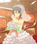  black_eyes black_hair bouquet confetti dress elbow_gloves flower gloves idolmaster idolmaster_dearly_stars mizutani_eri pink_flower pink_rose rose seven_(harida) short_hair smile solo veil wedding_dress white_flower white_rose yellow_flower yellow_rose 