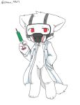  ambiguous_gender anthro canid canine canis changed_(video_game) chano cloth cub digital_media_(artwork) dr._k_(changed) fur looking_at_viewer mammal mask paws red_eyes solo syringe white_fur white_tail wolf young 