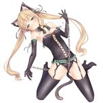  animal_ears aqua_eyes bare_shoulders bdsm bell binzoko_megane_(san-inch) blonde_hair blush cat_ears cat_tail chain elbow_gloves full_body garter_straps gloves green_eyes high_heels long_hair neck_ribbon original ribbon shoes simple_background solo tail thighhighs twintails 