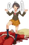  1girl antenna_hair blood idolmaster idolmaster_(classic) kikuchi_makoto kneehighs kyoudyu santa_claus school_uniform skirt translated 