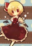  bad_id bad_pixiv_id black_dress blonde_hair dress hair_ribbon kusada_souta outstretched_arms red_eyes ribbon rumia short_hair solo touhou 