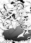  alice_margatroid bad_id bad_pixiv_id bed chain greyscale hat highres hug kazami_yuuka kazami_yuuka_(pc-98) long_hair monochrome multiple_girls one_eye_closed pillow pocket_watch reika_(clovia_studio) short_hair sleepwear smile star touhou touhou_(pc-98) watch yuri 