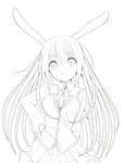  animal_ears bad_id bad_pixiv_id bunny_ears greyscale hand_on_hip highres little_busters! long_hair monochrome pokachu skirt solo tokido_saya very_long_hair 