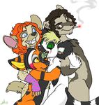  2005 black_hair blue_eyes cigarette eyes_closed female ferret hair holly_massey hyena kaku lemur male orange_hair smoke smoking tail tongue zeriara_(character) 