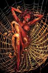  arachnophilia breasts female greg_land hindpaw insect marvel nell_ruggles nude red_hair spider spider_woman web 