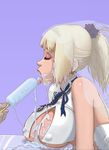  alternate_costume ashvey blonde_hair breasts bridal_veil bride cleavage covered_nipples dress food highres large_breasts lili_(tekken) popsicle sexually_suggestive solo_focus tekken underboob veil wedding_dress 