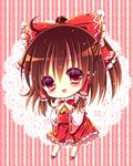  ascot bow brown_hair chibi hair_bow hakurei_reimu heart momomiya_mion solo touhou 