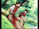  black_hair brown_eyes couple gensou_suikoden gensou_suikoden_i gensou_suikoden_ii gensou_suikogaiden gloves hetero kasumi_(suikoden) multiple_boys ninja robe tir_mcdohl yashioka_shou 