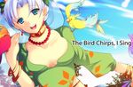  animal animal_on_shoulder bird bird_on_shoulder blue_eyes bracelet breasts choker day earrings english enoo grune_(tales) hair_ornament hairpin happy jewelry medium_breasts nature necklace open_mouth short_hair sky solo tales_of_(series) tales_of_legendia veil white_hair 