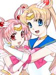  bishoujo_senshi_sailor_moon blonde_hair blue_eyes blue_sailor_collar bow chibi_usa choker double_bun elbow_gloves gloves hajime_(block_69) heart heart_choker long_hair magical_girl multiple_girls pink_hair pink_sailor_collar red_bow red_eyes sailor_chibi_moon sailor_collar sailor_moon sailor_senshi sailor_senshi_uniform super_sailor_chibi_moon super_sailor_moon tiara tsukino_usagi twintails white_background white_gloves yellow_choker 