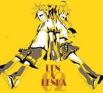  1girl character_name dual_persona genderswap happy highres image_sample kagamine_len kagamine_lenka kunieda_(miniaturegarden) md5_mismatch pixiv_sample shorts skirt vocaloid yellow 