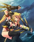  adapted_costume alternate_weapon bardiche belt blonde_hair breasts fate_testarossa fingerless_gloves gloves large_breasts legs long_hair lyrical_nanoha mahou_shoujo_lyrical_nanoha_strikers nekomamire red_eyes solo thighhighs thighs twintails weapon 
