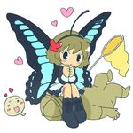  1girl antennae blush_stickers butterfly_net butterfly_wings giving_up_the_ghost hand_net heart kabiinyo_(kab) original sitting sitting_on_face sitting_on_person wings x_x 