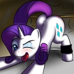  bdsm bent_over blue_eyes bondage equine eyes friendship_is_magic hair my_little_pony purple_hair rarity_(mlp) spreader_bar tail tongue tongue_out unicorn 