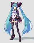  alternate_costume blue_eyes blue_hair hatsune_miku long_hair nekomamire simple_background solo thighhighs twintails very_long_hair vocaloid 