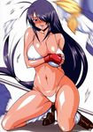  artbook bikini blue_eyes breasts fanbook gloves highres ikkitousen ikkitousen_dragon_destiny kan'u_unchou kinokonoko large_breasts long_hair low-tied_long_hair official_art purple_hair scan socks solo swimsuit very_long_hair 