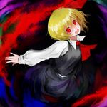  ascot blonde_hair fangs hair_ribbon nanahara_fuyuki open_mouth red_eyes ribbon rumia short_hair solo touhou 