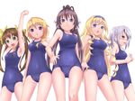  armpits cecilia_alcott charlotte_dunois eyepatch from_below highres huang_lingyin infinite_stratos laura_bodewig long_hair multiple_girls one-piece_swimsuit ponytail rumil school_swimsuit shinonono_houki swimsuit twintails 