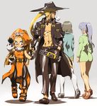  3girls belt black_legwear guilty_gear hat johnny_sfondi long_hair may_(guilty_gear) multiple_girls orange_hat orange_shirt pantyhose shirt skull_and_crossbones thighhighs white_legwear ysk! 