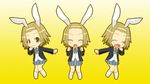  :3 animal_ears brown_hair bunny_ears chibi crt_(tarucchi) hairband hand_on_own_cheek hand_on_own_face k-on! maru-toku_series multiple_persona no_nose open_mouth school_uniform short_hair smile tainaka_ritsu 