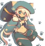  blonde_hair blush cat_tail green_eyes hammer hat midriff navel original sakaki_(noi-gren) short_hair solo tail 