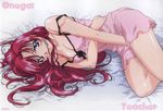  bed bra cleavage kazami_mizuho kusanagi_kei lingerie onegai_teacher signed 