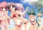  5girls beach bikini blonde blue_eyes blush boy_meets_girl breast_envy breast_grab brown_eyes cleavage frontwing gray_hair green_eyes green_hair kasugano_haruna kumotani_chizuru magical_fan_book mizugi pettanko pink_hair purple_hair red_eyes shingyouji_mao shintaro souma_nanami tsubasa_miu 