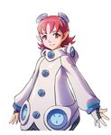  artist_request dress gloves hair_ornament hood light_smile long_sleeves looking_at_viewer open_hand phantasy_star phantasy_star_zero pointy_ears red_eyes red_hair sarisa short_hair simple_background solo white_background white_dress 