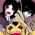  1girl black_hair black_sclera blood doll evil_grin evil_smile glasses grin hitou_nami horror_(theme) itoshiki_nozomu japanese_clothes kimono lowres noose nure_senbei red_eyes sanosuke sayonara_zetsubou_sensei short_hair smile teeth 