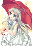  ano_hi_mita_hana_no_namae_wo_bokutachi_wa_mada_shiranai. bad_id bad_pixiv_id blue_eyes dress honma_meiko long_hair peach_(momozen) umbrella 