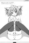  kemonomimi kitsune monochrome nipple_slip oshaban panty_pull sasahiro thighhighs vagina 