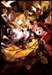  bird black_legwear blonde_hair charlotte_(madoka_magica) cup drill_hair fork magical_girl mahou_shoujo_madoka_magica neyti skirt teacup thighhighs tomoe_mami yellow_eyes 