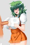  blush breasts cleavage green_hair huge_breasts kazami_yuuka naughty_face paizuri paizuri_under_clothes penis perpendicular_paizuri red_eyes sawa_(snack_yoshie) touhou uncensored waribasi youkai 