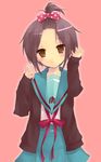  brown_eyes cardigan forehead high_ponytail hijiki_(hijikini) kita_high_school_uniform nagato_yuki non-web_source school_uniform serafuku short_hair solo suzumiya_haruhi_no_yuuutsu 