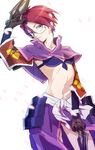 ahoge akechi_mitsuhide_(sengoku_otome) akiyoshi_nozomu armor blush breasts capelet frown glasses midriff purple_eyes purple_hair sengoku_otome short_hair 