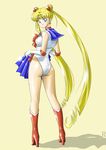  ass bishoujo_senshi_sailor_moon blonde_hair blue_eyes choker clothes_in_front dressing earrings elbow_gloves gloves highres jewelry leotard mr._r_(2ch's_sailor_moon_thread) sailor_moon tsukino_usagi twintails undressing 