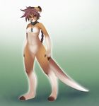  breasts collar dog_tags female gradient_background kangaroo mammal marsupial nude pouch red_eyes simple_background solo standing tail tsampikos 
