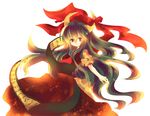  bad_id bad_pixiv_id breasts dress ex-keine green_hair highres horn_ribbon horns kamishirasawa_keine long_hair medium_breasts nanato red_eyes ribbon scroll solo tail touhou 