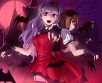  aouma bad_id bad_pixiv_id bat brown_hair dress face fang fingerless_gloves foreshortening gloves hagiwara_yukiho hairband highres idolmaster idolmaster_(classic) idolmaster_2 long_hair multiple_girls my_dear_vampire purple_eyes shijou_takane silver_hair too_many too_many_bats vampire yellow_eyes 