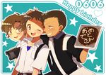  aida_kensuke black_hair brown_hair cake camcorder food happy_birthday ikari_shinji male_focus multiple_boys nakana neon_genesis_evangelion suzuhara_touji 