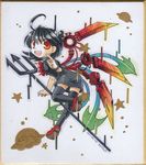  ahoge alternate_wings houjuu_nue polearm red_eyes simple_background socha solo star thighhighs touhou trident ufo v weapon wings zettai_ryouiki 