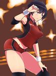  armpits bandages black_eyes black_hair em luciana_mazzei midriff navel shirt short_hair short_shorts shorts solo sportswear strike_witches taut_clothes taut_shirt thighhighs thighs volleyball_uniform world_witches_series wristband 