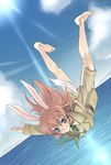  animal_ears barefoot blue_eyes brown_hair bunny_ears charlotte_e_yeager falling feet long_hair necktie panties satou_atsuki solo strike_witches tail underwear world_witches_series 