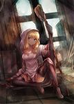  blonde_hair blue_eyes blush boots breasts cleavage final_fantasy final_fantasy_tactics gloves hood kara_(color) long_hair medium_breasts robe seductive_smile sitting smile solo spread_legs staff thigh_boots thighhighs twintails white_mage white_mage_(fft) 