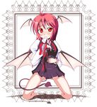  blush demon_tail head_wings koakuma long_hair red_hair ribbon solo tail tosikage touhou wings 