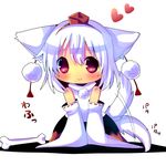  animal_ears blush bone chibi chocolat_(momoiro_piano) detached_sleeves hat heart inubashiri_momiji red_eyes silver_hair simple_background sitting smile solo tail tail_wagging tokin_hat touhou white_hair wolf_ears wolf_tail 