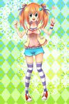  bad_id bad_pixiv_id green_eyes hair_ornament hair_ribbon heart heart_hair_ornament hoshizora_e_kakaru_hashi jacket nakatsugawa_ui open_mouth orange_hair ribbon shoes shorts sneakers solo striped striped_legwear thighhighs twintails unshuu_mikan 