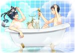  animal animal_on_head ao_no_exorcist bathtub brothers cat cat_on_head hatsumi_(mdr323) kuro_(ao_no_exorcist) multiple_boys okumura_rin okumura_yukio on_head pointy_ears short_hair siblings tail 