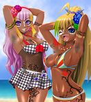  armpit_hair armpits body_writing breasts dark_skin eyeshadow fishnets ganguro lipstick panties pubic_hair skirt smell tagme tattoo tongue tongue_out 