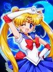  :d armpits back_bow bad_id bad_pixiv_id bishoujo_senshi_sailor_moon blonde_hair blue_eyes blue_moon blue_sailor_collar blue_skirt bow brooch choker crescent_moon double_bun earrings elbow_gloves gloves hair_ornament hairpin hand_on_hip happy jewelry long_hair magical_girl moon one_eye_closed open_mouth pleated_skirt red_bow red_choker ribbon sailor_collar sailor_moon sailor_senshi_uniform skirt smile solo tiara tsukino_usagi twintails v white_gloves zipang_(zip@ng_works) 